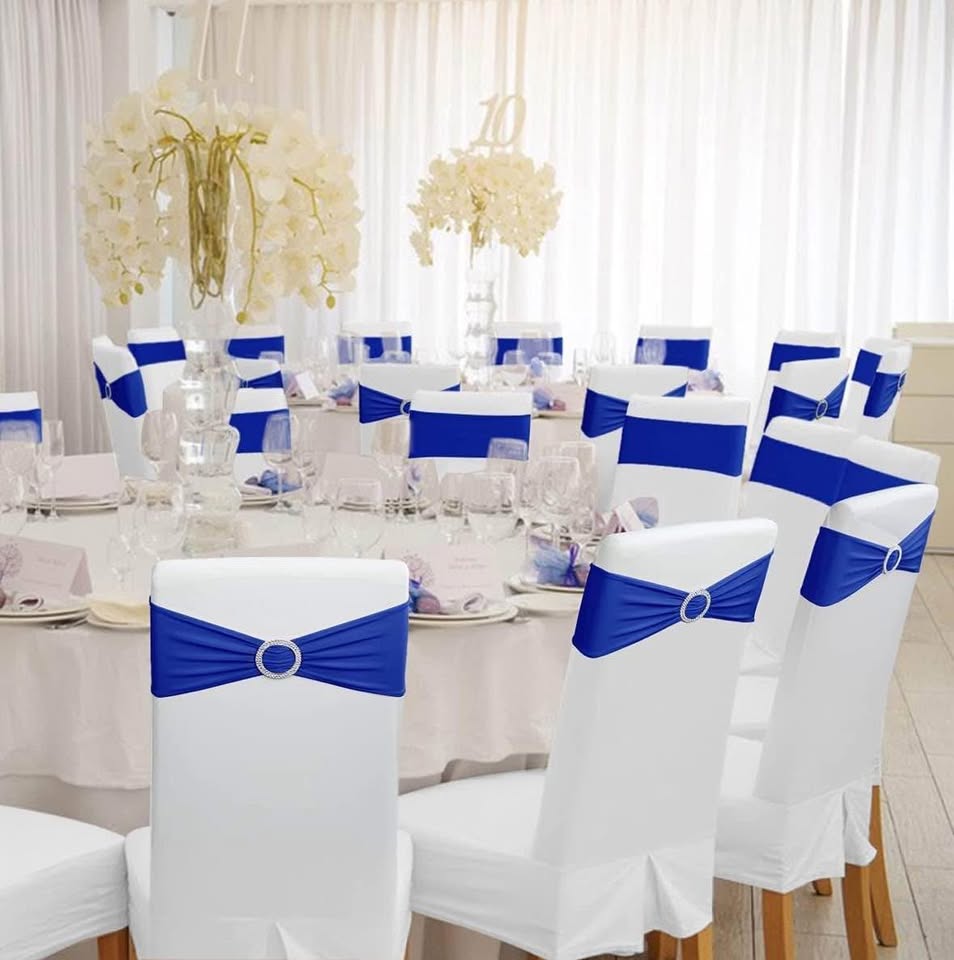 Location ceintures de chaise bleues / Blue Chair Sashes Rental