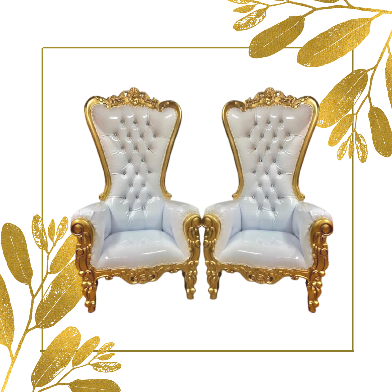 White & Gold Throne Chairs Rental