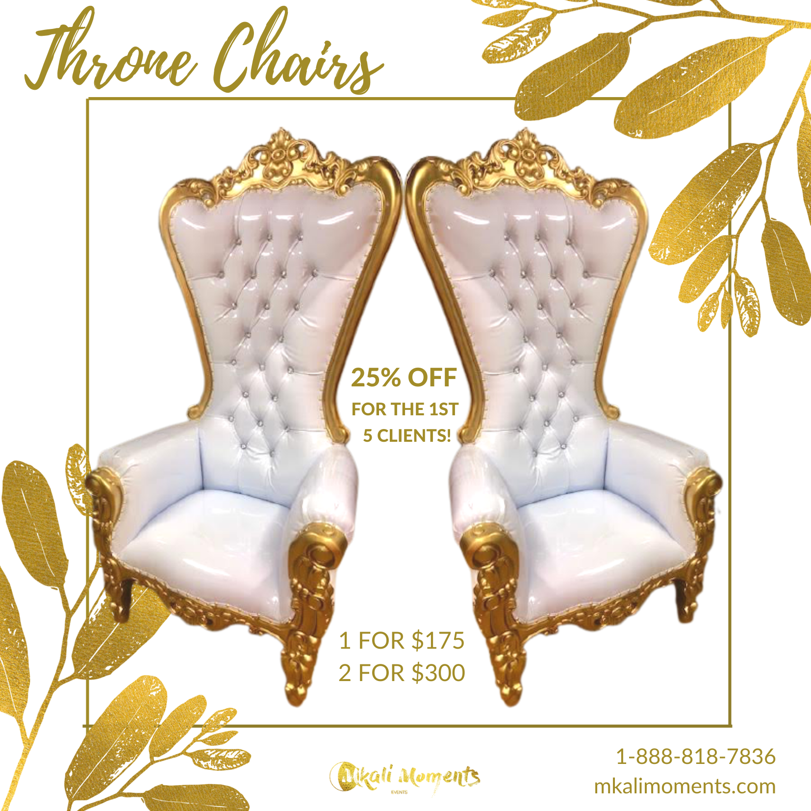 White & Gold Throne Chairs Rental