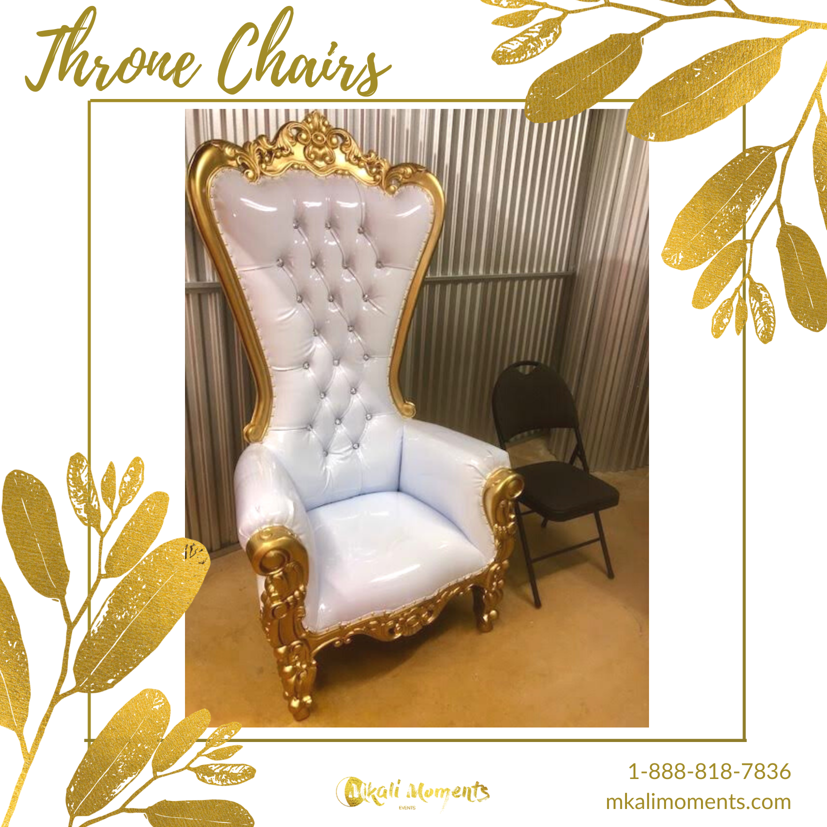 King and Queen White Leather, Gold Trim Throne Chair - Ribald Events